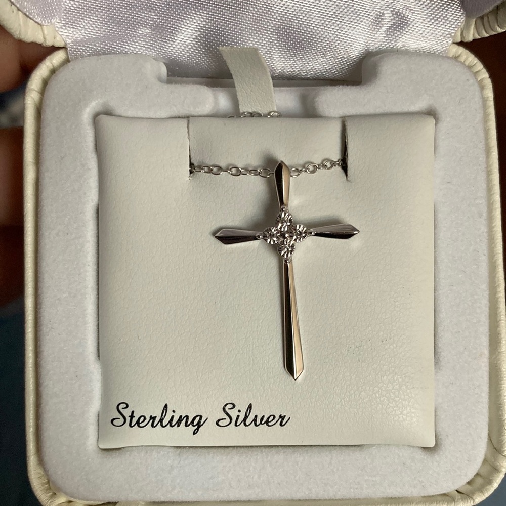 Sterling Silver Diamond Accent Cross Necklace